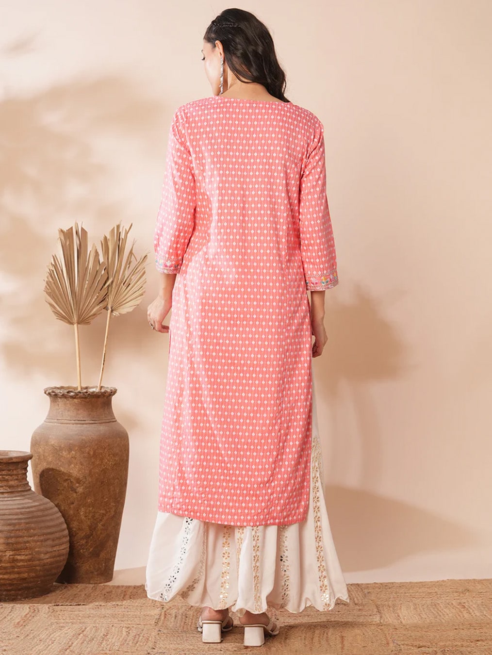 Peach Motif Ethnic Floral Dress
