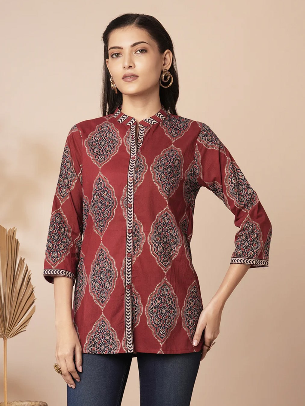 Dark Red Traditional Patterned Shirt
