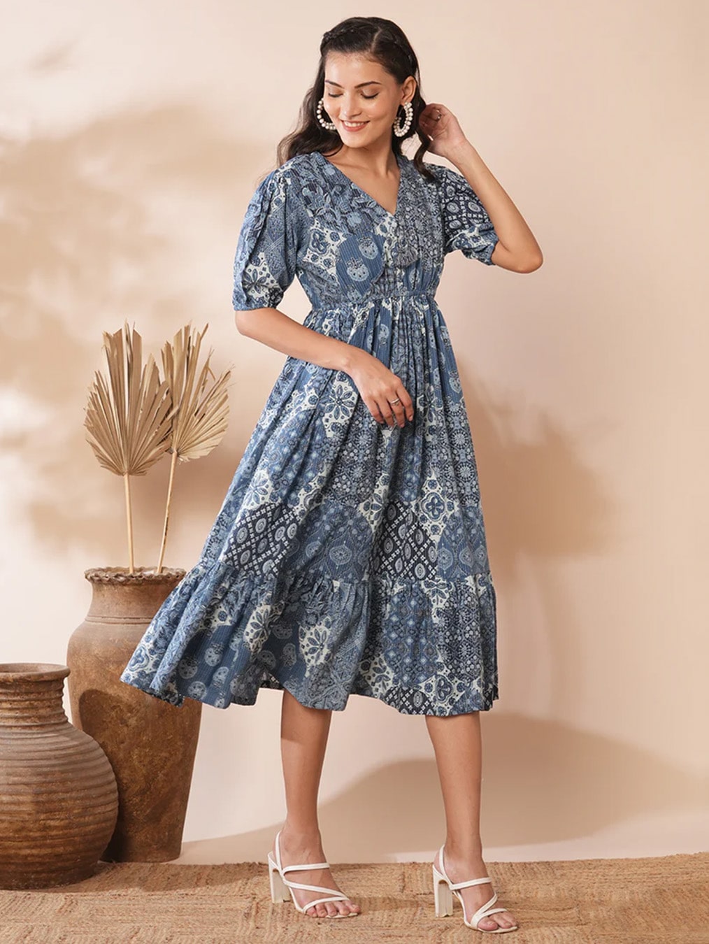 Blue Traditional Patterned Dress