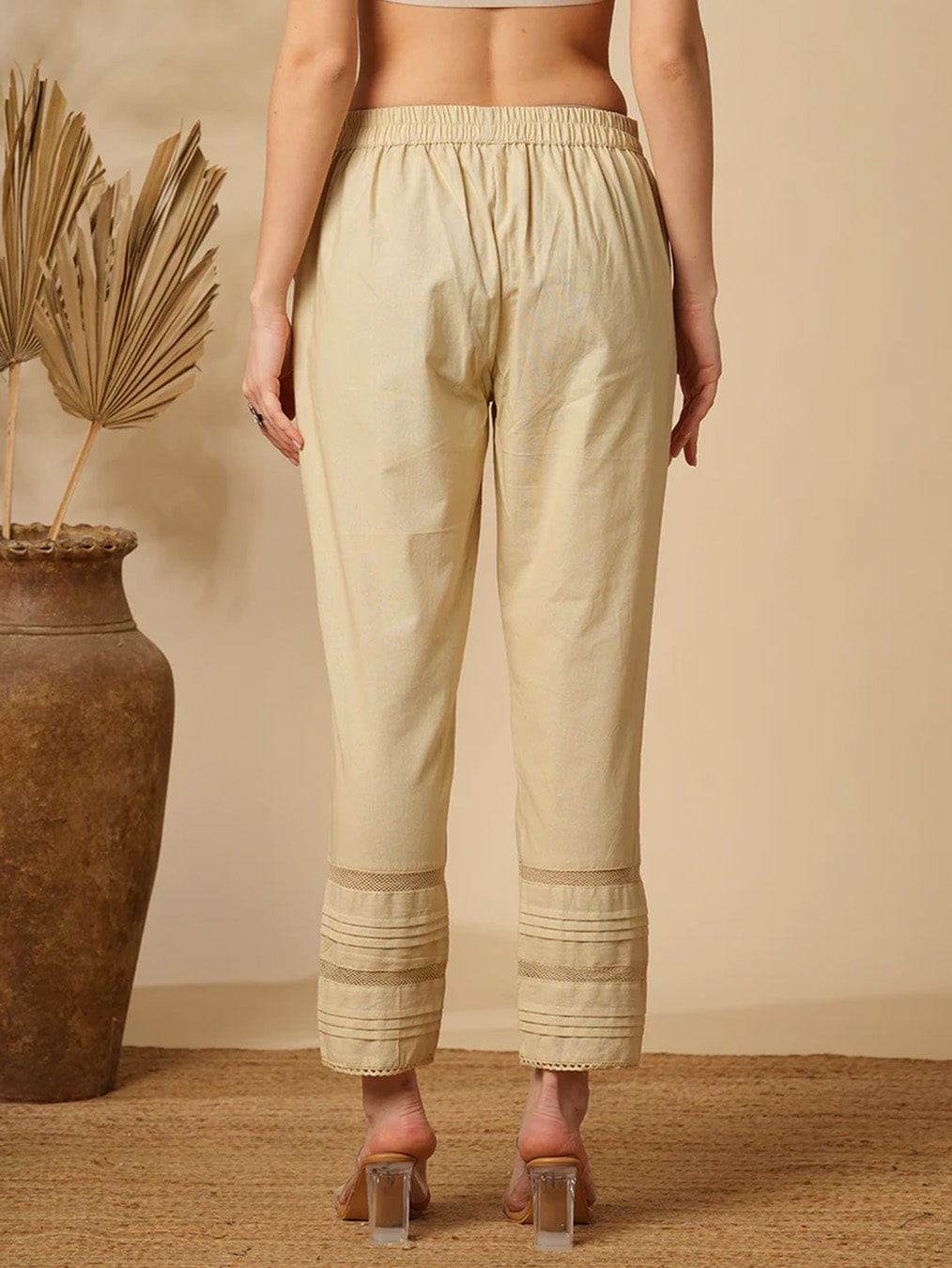 Beige Cotton Linen Straight Pants